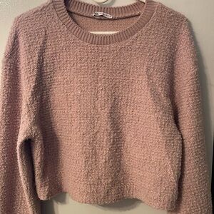 ZARA SZ M SWEATER soft touch faux fur fabric pink pastel & metallic thread